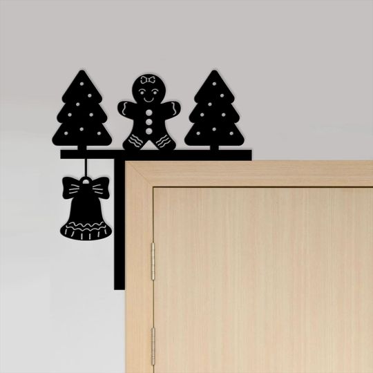 Discover Christmas Door Corner Sign  Metal Gingerbread Tree Bell Decor  Holiday Door Frame Accent, Metal Holiday Corner Sign
