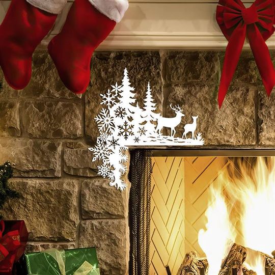 Reindeer Snowflake Metal Door Corner Decor, Pine Forest Door Sitter, Christmas Door Toppers, Wall or Door Decoration