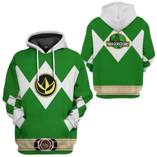 Discover Gearhumans 3D Mighty Morphin Power Ranger Green Tshirt Hoodie Apparel