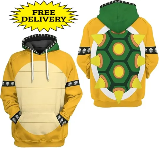 3D Printed Bowser Costume Hoodie Novelty Comics Cosplay Super Mario Brother