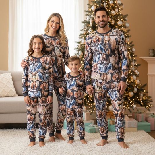Discover Moose Family Pajama Set, Christmas Long Pajamas, Animal Print Sleepwear, Matching Family PJs, Holiday Sleepwear