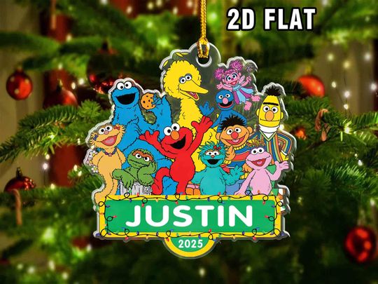 Personalization Elmo Christmas Ornament 2025, Street-Style Cartoon Holiday Decor, Sesame Character Ornament for Kids