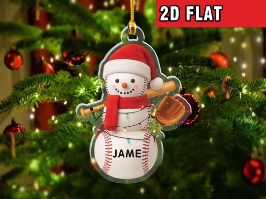 Custom Baseball Ornament, Baseball Snowman Christmas Ornament, Baseball Coach Gift Idea, Christmas Gift for Baseball Players and Fans