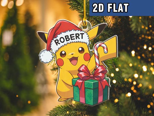 Discover Custom PKM Christmas Ornament 2025, Personalized Gamer Gift, Pika Ornament Decor for Kids & Fans