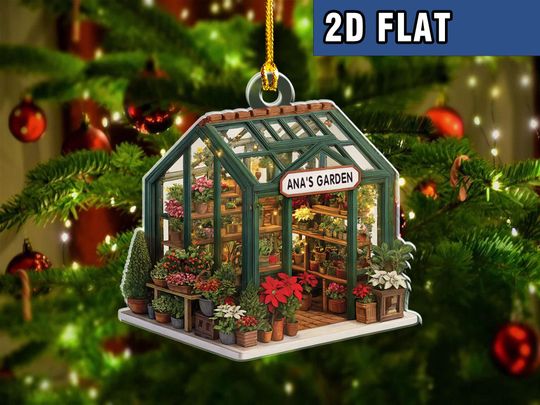 Discover Personalized Garden House  Acrylic Ornament, Custom Name Greenhouse Ornament, Gift for Plant Lovers, Gardener Christmas, Greenhouse