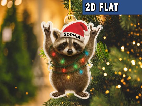 Discover Christmas Racoon Acrylic Ornament, Raccoon Window Hanging, Funny Christmas Lights Raccoon, Funny Animal, Xmas Raccoon Gift, Raccoon Decor