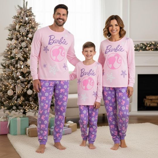 Discover Princess Doll Family Pajamas Set, Long Sleeve Pink Pajamas for Adults and Kids