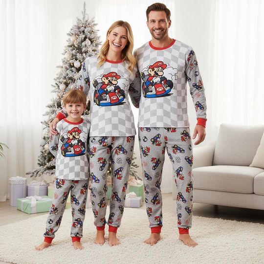 Discover Mari0 Family Pajamas Set, Long Sleeve Sleepwear, Matching Christmas PJs for Adults