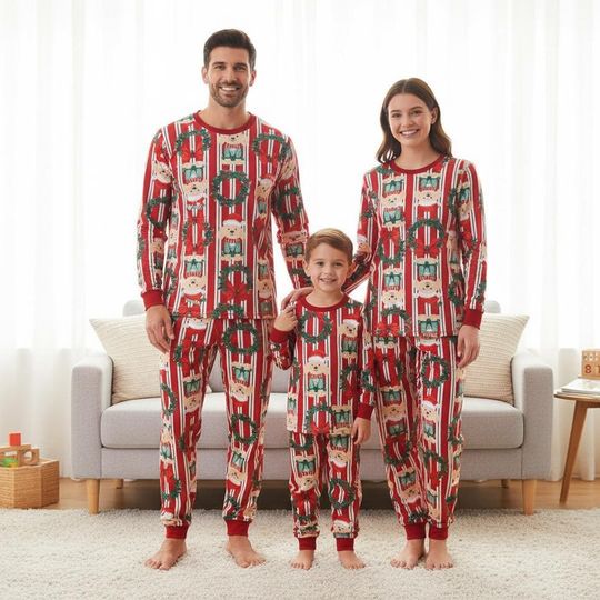 Discover Christmas Family Pajamas Set with Santa Puppy Long Sleeve Sleepwear for Adults