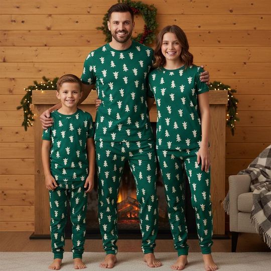 Discover Christmas Tree Tee & Pants Pajama Set for Adults, Family Christmas Sleepwear