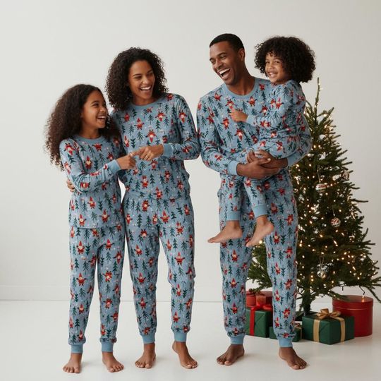 Discover Christmas Family Pajama Set, Santa Long Sleeve PJs, Xmas Sleepwear for Adults