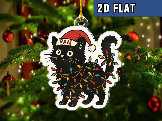 Discover Personalized Black Cat Christmas Ornament 2025, Custom Name Acrylic Ornament for Kids & Cat Lovers, Cute Pet Holiday Tree Keepsake Gift