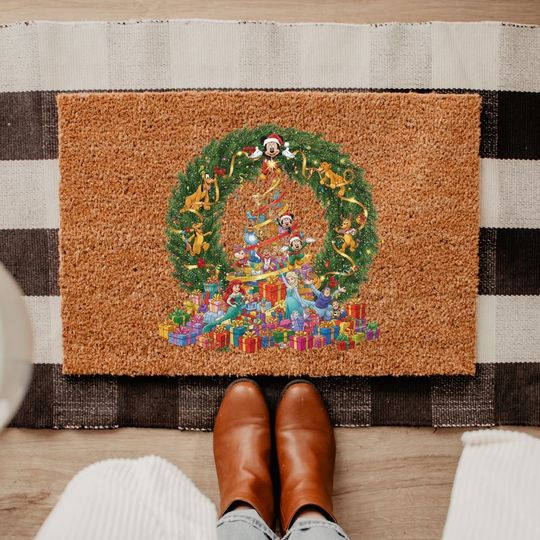 Discover Disney Christmas Doormat, Mickey Holiday Welcome Mat, Cute Disney Wreath Rug, Festive Home Decor, Holiday Gift Idea