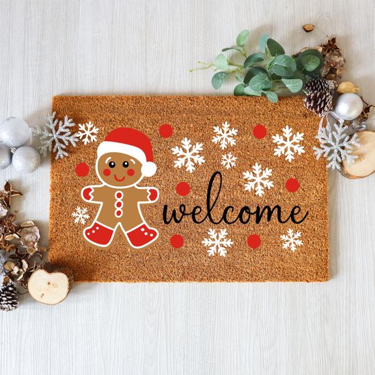 Discover Christmas Gingerbread Doormat, Holiday Welcome Mat, Snowflake Winter Entry Rug, Funny Door Mat, Festive Home Decoration