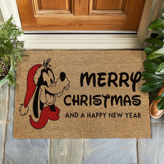Discover Disney Holiday Welcome Doormat - Christmas and New Year Coir Door Mat - Festive Entryway Rug