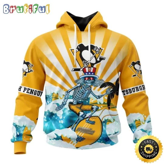 Pittsburgh Penguins Grateful Hockey Dead Skull All Over Print 3D Hoodie