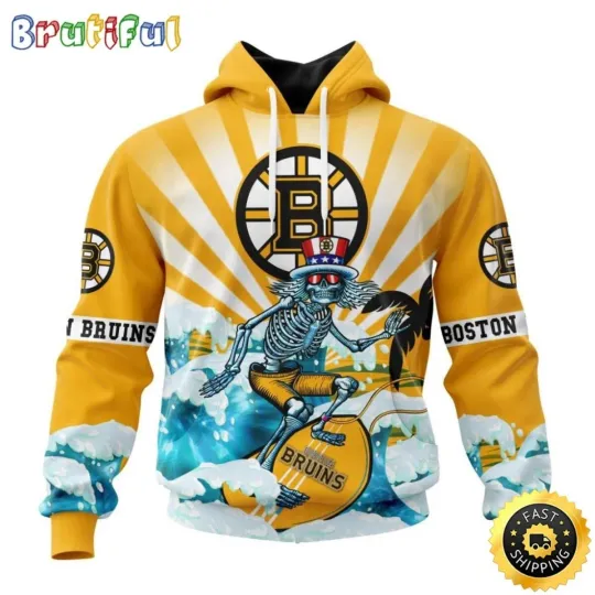 Boston Bruins Grateful Hockey Dead Skull All Over Print 3D Hoodie