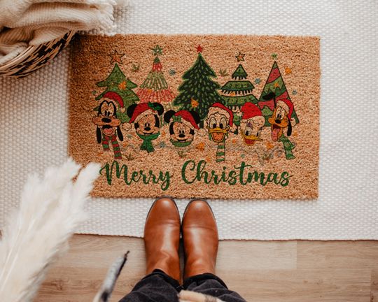 Discover Mickey and Friends Coir Doormat, Christmas Welcome Doormat, Disney Doormat