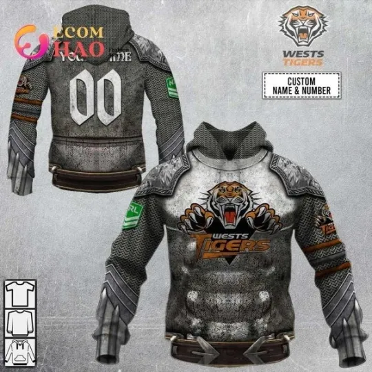 Discover Wests Tigers Armor Personalized 3D All Over Printed Hoodie