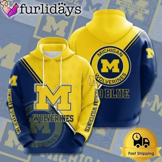 Michigan Wolverines Go Blue Football Team 3D All Over Printed Hoodie