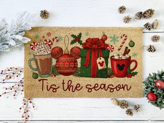 Discover Tis The Season Disney Christmas Coir Doormat | Holiday Front Door Mat | Mickey Christmas Welcome Mat | Housewarming Gift