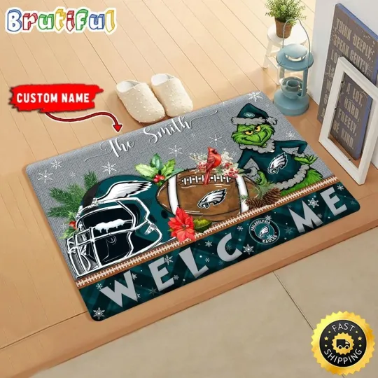 Discover Philadelphia funny character Eagles Doormat, Christmas Welcome Football Doormat