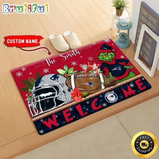 Discover New England funny character Patriots Doormat, Christmas Welcome Football Doormat