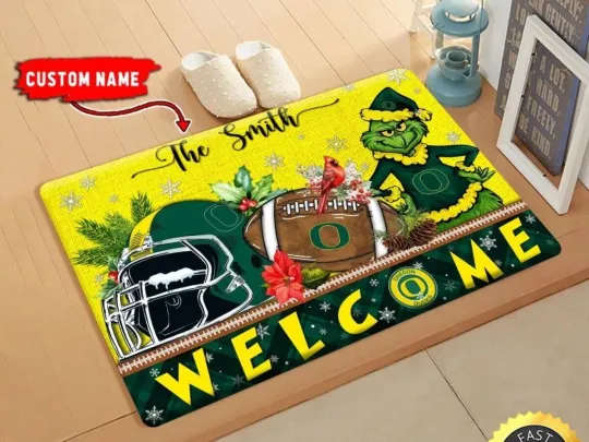 Discover Oregon funny character Ducks Doormat, Christmas Welcome Doormat