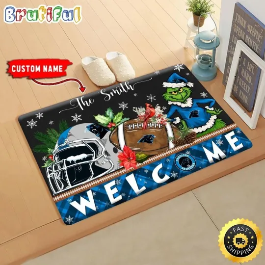 Discover Carolina funny character Panthers Doormat, Christmas Welcome Football Doormat