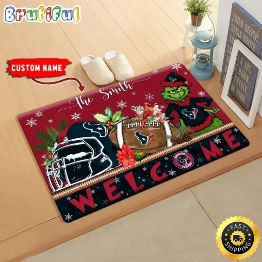 Discover Houston funny character Texans Doormat, Christmas Welcome Football Doormat