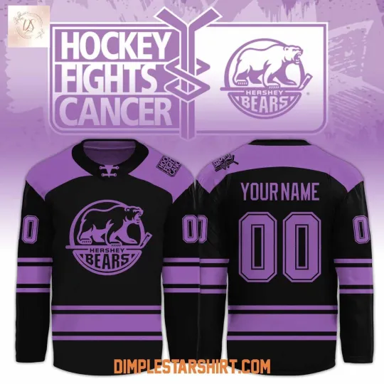 Discover Personalized Hershey Bears x Hockey Fights Cancer Black Hockey Shirt Men's Gift