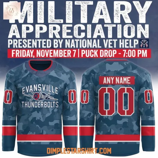 Discover Custom Evansville Thunderbolts Military Appreciation Night 2025 Hockey Shirt