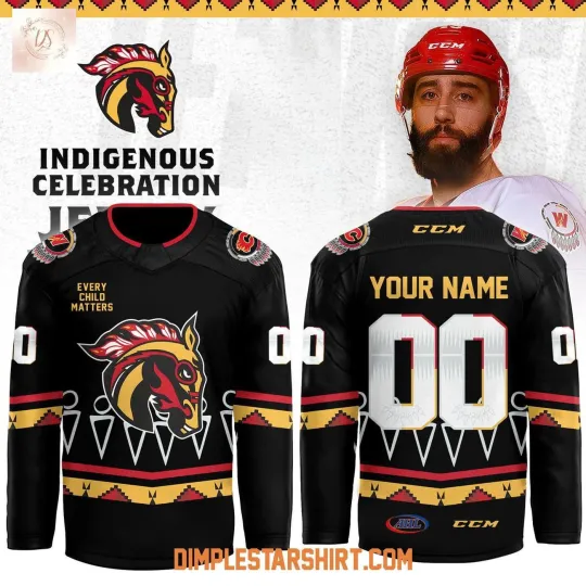 Discover Personalized Calgary Wranglers Indigenous Heritage Black Hockey Shirt Men's