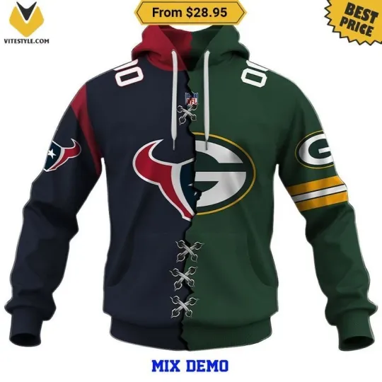 Houston Green Bay Texans Packers Mix 3D Hoodie Gifts for Fans