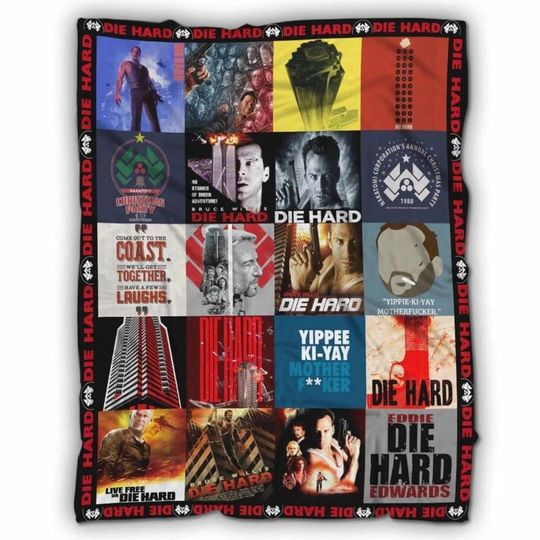 Die Hard Yippee Ki Yay Fleece Blanket, Christmas Gift, Vintage Movie Blanket for Couch Sofa Bed, Family Matching
