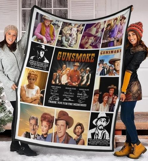 Discover Gunsmoke Movie Fleece Blanket, 50s Western Cowboy TV Series Retro Vintage Blanket, Film Fan Gift