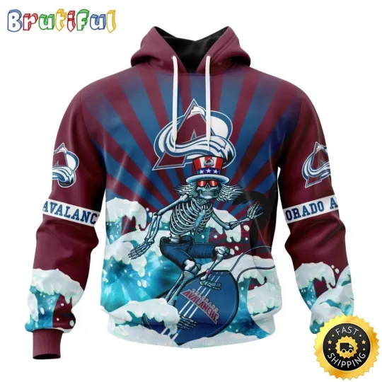 Colorado Avalanche Grateful Hockey Dead Skull All Over Print 3D Hoodie
