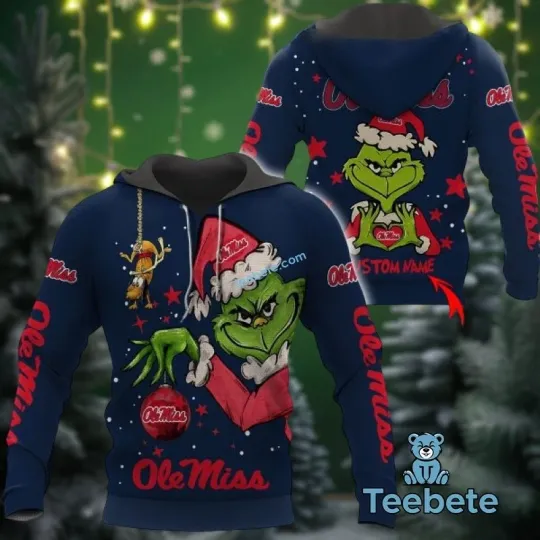 Merry Christmas Ole Miss funny character Rebels 3D All Over Print Hoodie