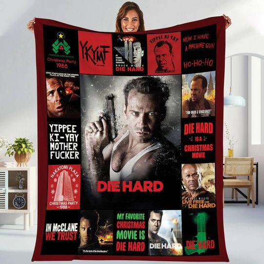Die Hard Yippee Ki Yay Fleece Blanket for Couch Sofa Bed Vintage Movie Gift Family Matching