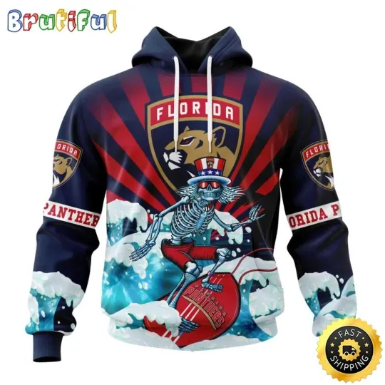 Florida Panthers Grateful Hockey Dead Skull All Over Print 3D Hoodie