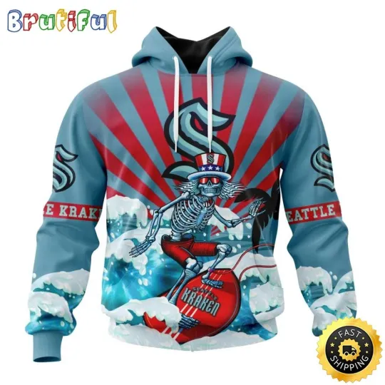 Seattle Kraken Grateful Hockey Dead Skull All Over Print 3D Hoodie