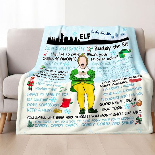 Buddy The Elf Fleece Blanket, Christmas Holiday Throw for Couch Sofa, Elf Christmas Movie Inspired Blanket