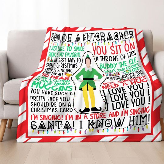 Buddy The Elf Fleece Blanket, Elf Christmas Movie Inspired, Holiday Throw for Couch Sofa