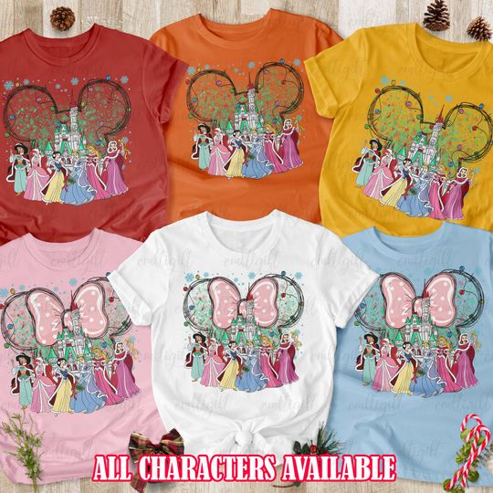 Discover Custom Epcot Princess Christmas Shirt, Watercolor Princess Castle Bows Shirt, Aurora Belle Snow White Cinde, Disney Girls Trip Shirt