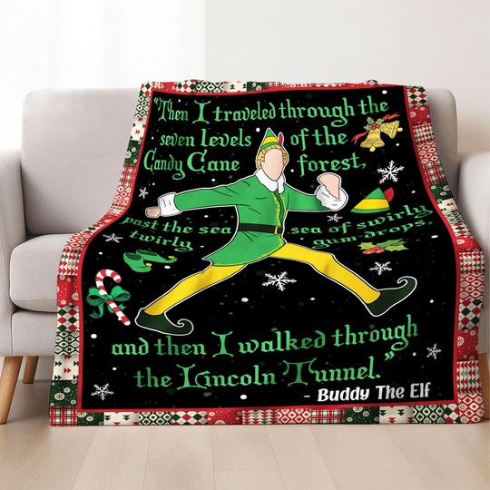 Buddy The Elf Christmas Fleece Blanket, Elf Xmas Quilt for Couch and Sofa, Holiday Home Decor, Xmas Gift