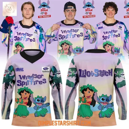 Discover Personalized Windsor Spitfires x Lilo & Stitch Hockey Shirt Men's Fan Gear Gift