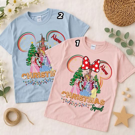 Custom Girly Princess Christmas Shirt, Princess Holiday Besties Matching, Snow White Cinde Aurora, Magical Castle Trip Outfits, VTB559
