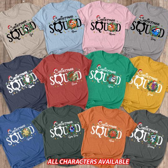 Discover Christmas Finding Nemo Group Shirt, Nemo Christmas Kids Shirt, Finding Nemo Family Party Shirt, Disney Fish Santa Holly Mom Dad Shirt VTB545