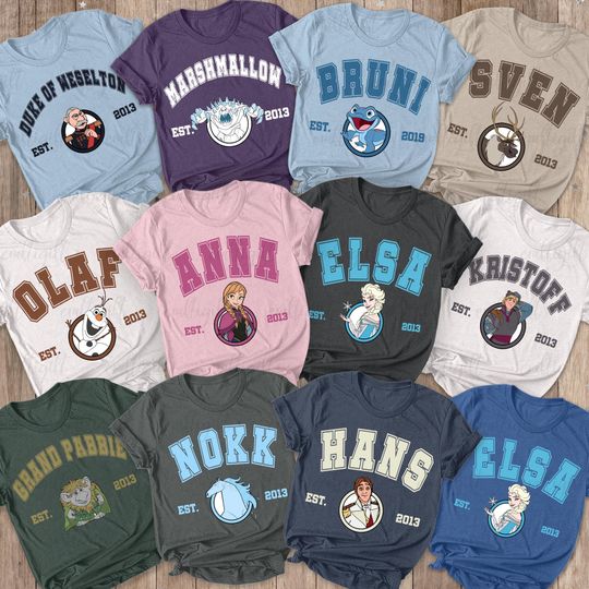 Discover Disney Frozen All Characters Shirt, Elsa Anna Princess Besties Shirt, Sven Olaf Bruni Kristoff, Magic Kingdom Frozen Family Party Matching