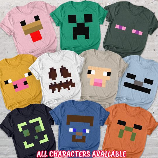 Discover Pixel Game Characters Group Shirt, Pixel Video Game Movie Cosplay Shirt, Couple Streamer Gamers Shirt, Hilarious Gaming Crew Shirt, NVA514